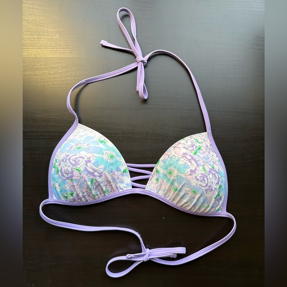 Aerie Purple/Blue Floral Design Beach Travel Push-Up Bikini Top Size Medium EUC